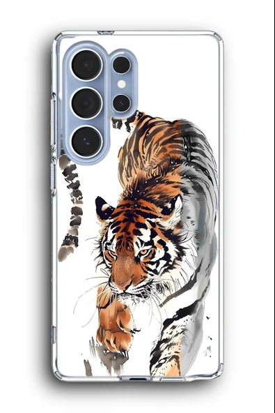 Samsung Galaxy S25 Ultra Uyumlu Baskılı Şeffaf Kılıf Kapak "Yağlıboya Kaplan"