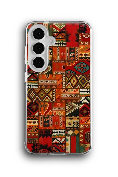 Samsung Galaxy S25 Uyumlu Baskılı Şeffaf Kılıf Kapak "Halı Kesitler Kolaj"