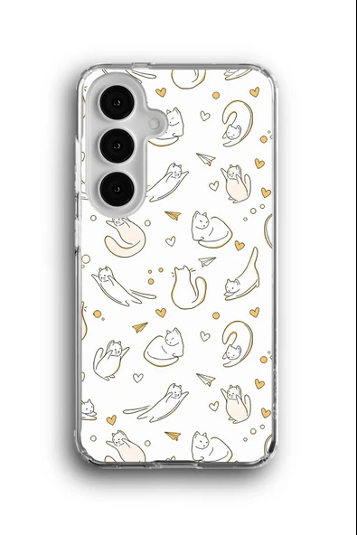 Samsung Galaxy S25 Uyumlu Baskılı Şeffaf Kılıf Kapak "Kedi Sevdası"