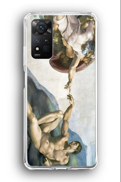 Xiaomi Redmi Note 11 Pro 5G Uyumlu Baskılı Şeffaf Kılıf Kapak "Michelangelo Ademin Yaratılışı"