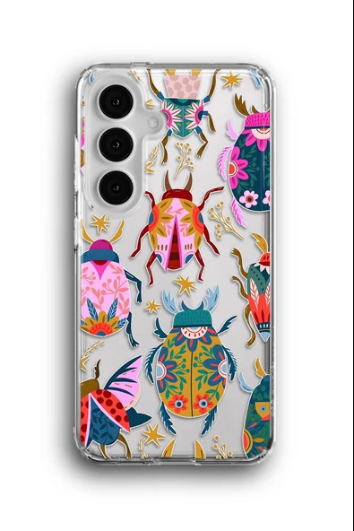 Samsung Galaxy S25 Uyumlu Baskılı Şeffaf Kılıf Kapak "Böcekler"