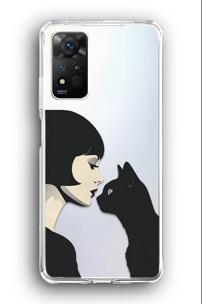 Xiaomi Redmi Note 11 Pro 5G Uyumlu Baskılı Şeffaf Kılıf Kapak "Kediyle Kız"