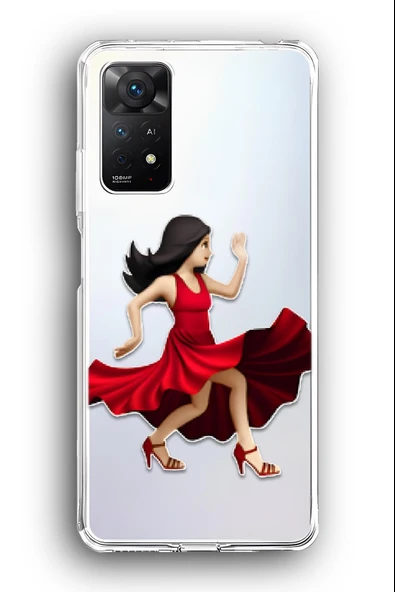 Xiaomi Redmi Note 11 Pro Uyumlu Baskılı Şeffaf Kılıf Kapak "Tango Elbise Kırmızı Kadın"