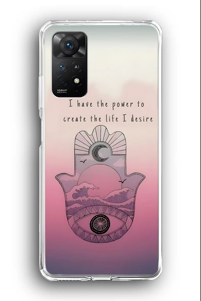 Xiaomi Redmi Note 11 Pro Uyumlu Baskılı Şeffaf Kılıf Kapak "Hamsa"