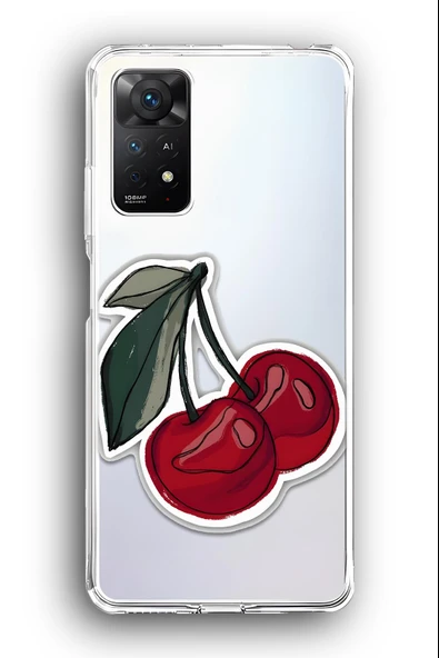 Xiaomi Redmi Note 11 Pro Uyumlu Baskılı Şeffaf Kılıf Kapak "Kiraz Cherry"