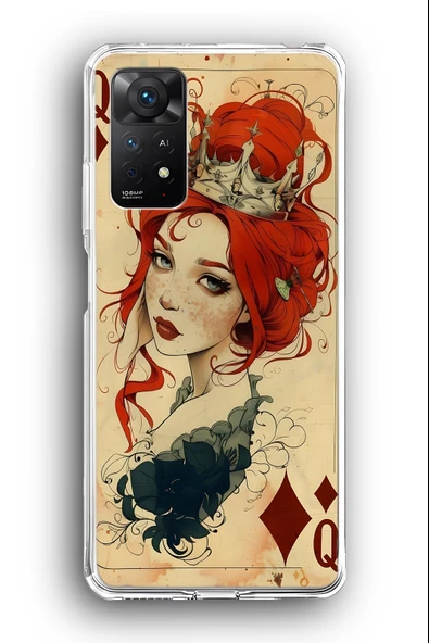 Xiaomi Redmi Note 11 Pro Uyumlu Baskılı Şeffaf Kılıf Kapak "Kızıl Kız"