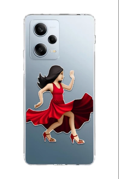 Xiaomi Redmi Note 12 Pro 5G Uyumlu Baskılı Şeffaf Kılıf Kapak "Tango Elbise Kırmızı Kadın"