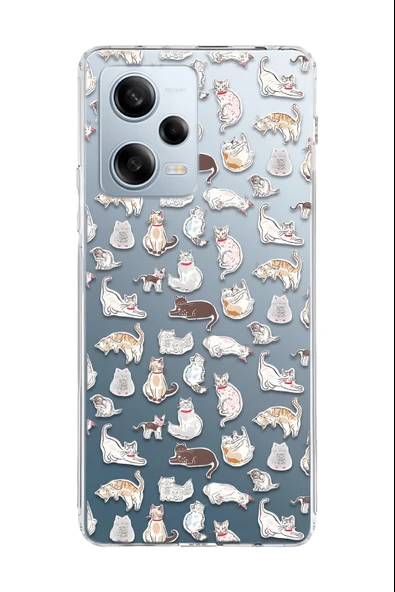 Xiaomi Redmi Note 12 Pro 5G Uyumlu Baskılı Şeffaf Kılıf Kapak "Sarmanlar Sokak Kedi Karışık"