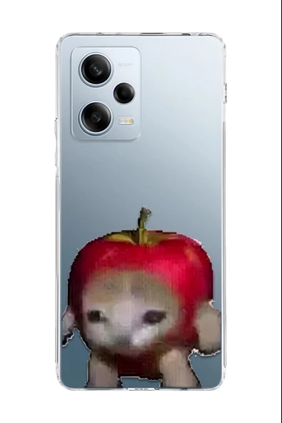 Xiaomi Redmi Note 12 Pro 5G Uyumlu Baskılı Şeffaf Kılıf Kapak "Elma Kedi 144P"