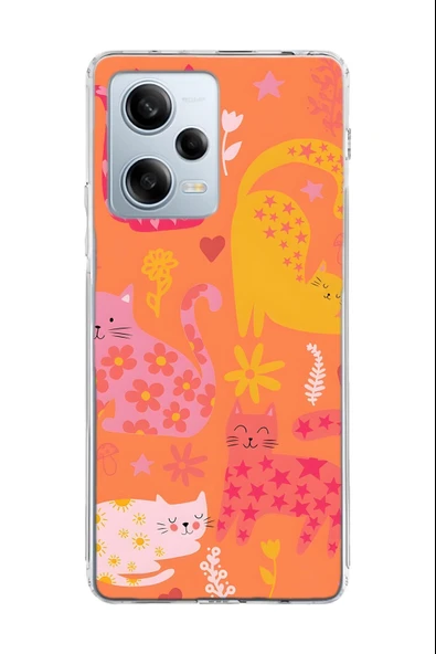 Xiaomi Redmi Note 12 Pro 5G Uyumlu Baskılı Şeffaf Kılıf Kapak "Pastel Kediler"
