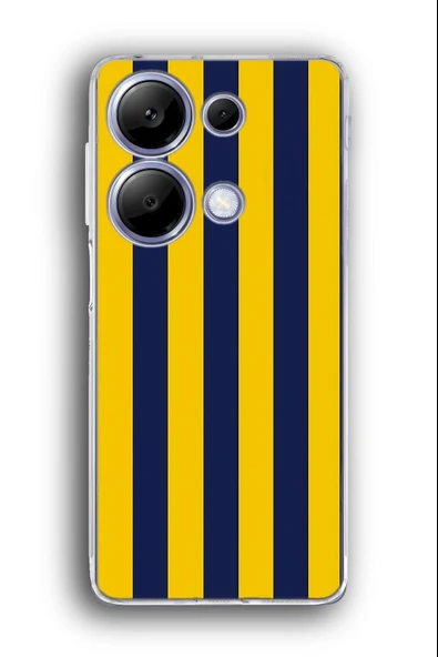 Xiaomi Redmi Note 13 Pro Uyumlu Baskılı Şeffaf Kılıf Kapak "Sarı Lacivert Çizgiler Stripes"