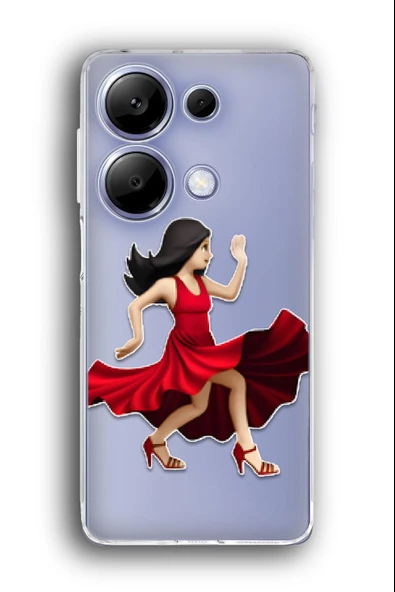 Xiaomi Redmi Note 13 Pro Uyumlu Baskılı Şeffaf Kılıf Kapak "Tango Elbise Kırmızı Kadın"