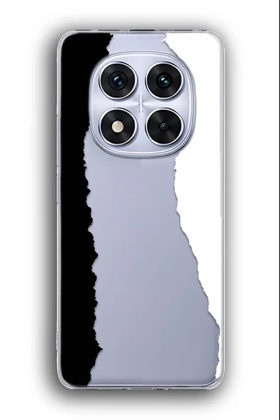 Xiaomi Redmi Note 14 Pro Uyumlu Baskılı Şeffaf Kılıf Kapak "Yırtık Siyah Beyaz"