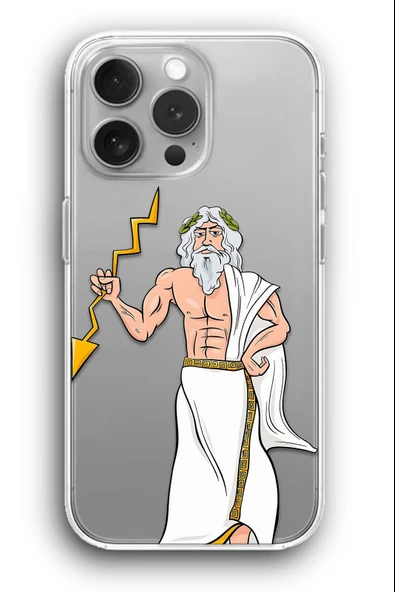 iPhone 11 Pro Max Uyumlu Baskılı Şeffaf Kılıf Kapak "Zeus Çizim Cartoon Hero"