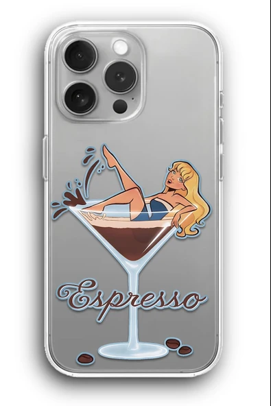 iPhone 11 Pro Max Uyumlu Baskılı Şeffaf Kılıf Kapak "Espresso Çizim"