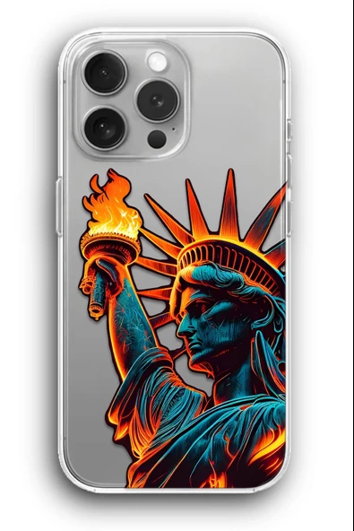 iPhone 11 Pro Max Uyumlu Baskılı Şeffaf Kılıf Kapak "Özgürlük Heykeli Liberty"