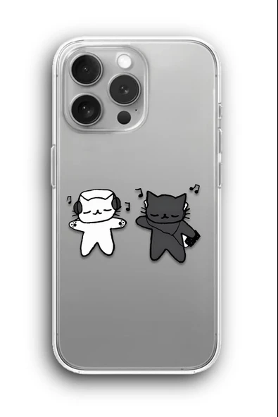 iPhone 11 Pro Uyumlu Baskılı Şeffaf Kılıf Kapak "Vibing Cats Müzik"