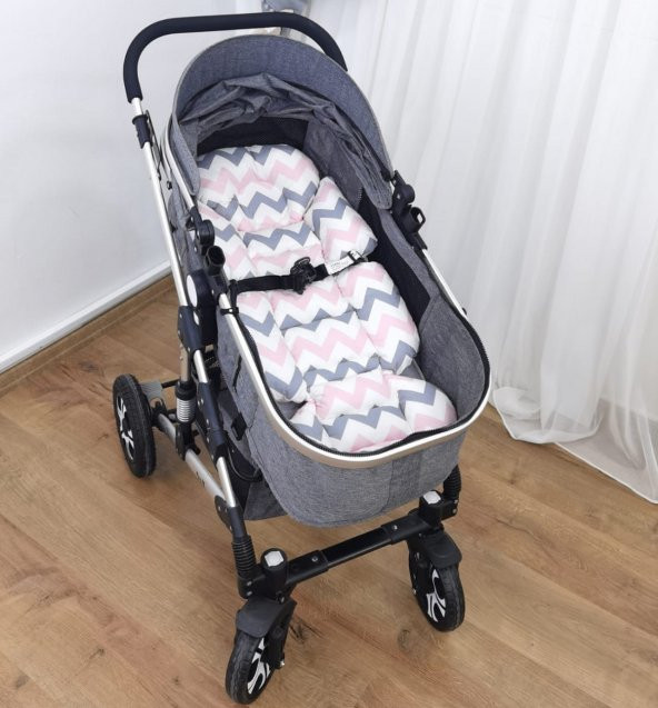 Mordesign Ortopedik Bebek Arabası Minderi, Çift Taraflı Zikzak Desen, Pembe - 3