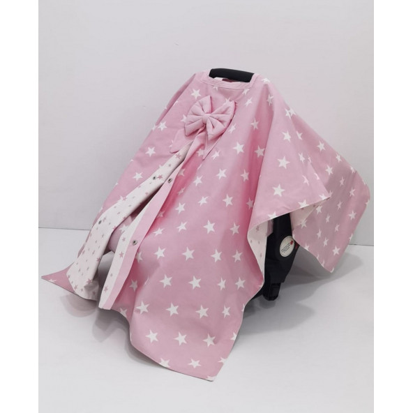 Mordesign Ortopedik Puset Minder, Örtü ve Çarşaf 3 lü Yıldız Set, Panço Stil Pembe - 2