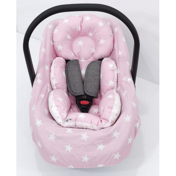 Mordesign Ortopedik Puset Minder, Örtü ve Çarşaf 3 lü Yıldız Set, Panço Stil Pembe - 3