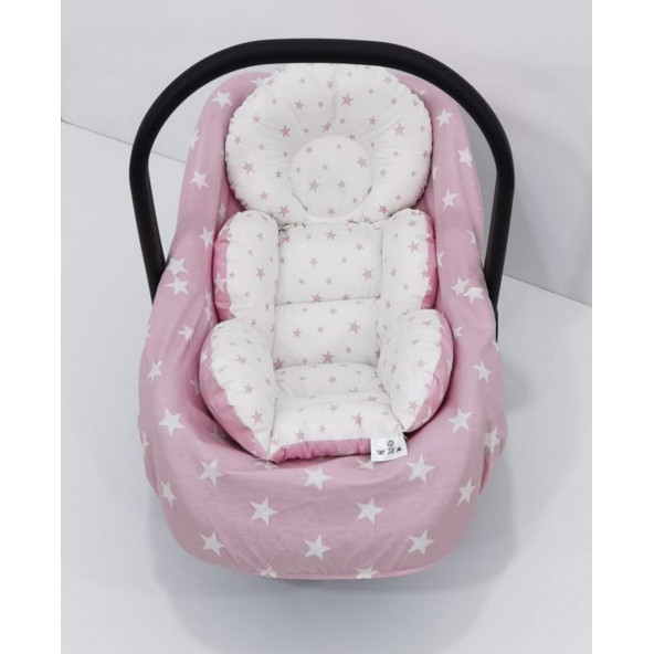 Mordesign Ortopedik Puset Minder, Örtü ve Çarşaf 3 lü Yıldız Set, Panço Stil Pembe - 4
