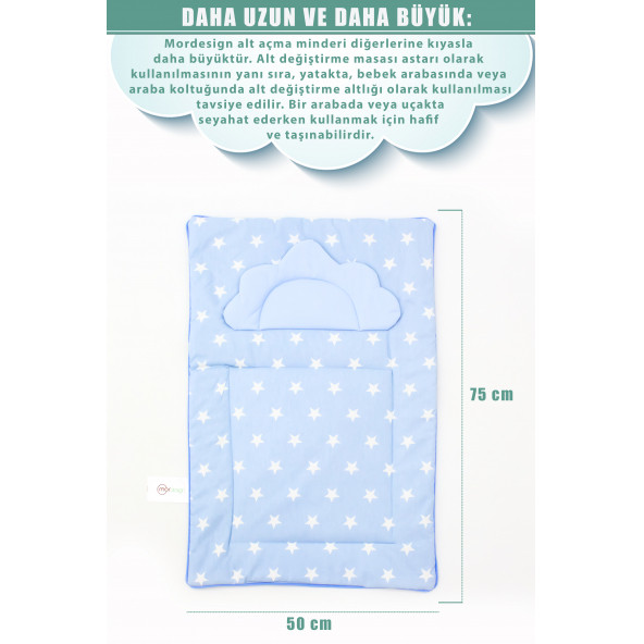 Mordesign Bebek Alt Açma Pedi/Minderi, Çift Taraflı Yıldız Desen Mavi Renk - 3