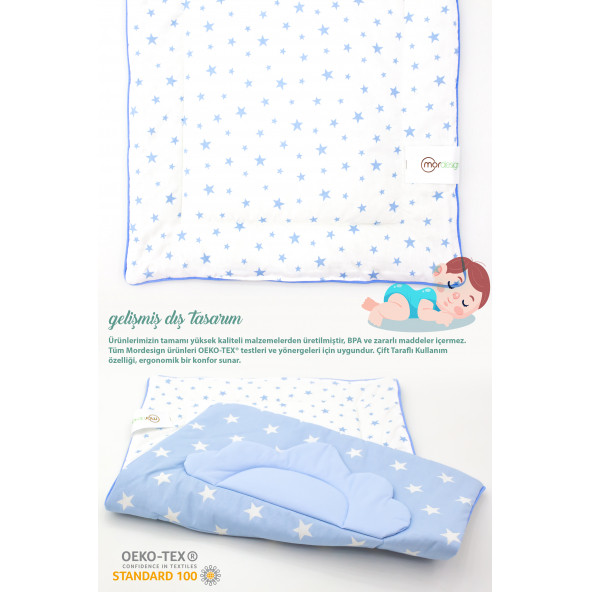 Mordesign Bebek Alt Açma Pedi/Minderi, Çift Taraflı Yıldız Desen Mavi Renk - 5