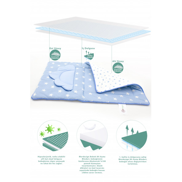 Mordesign Bebek Alt Açma Pedi/Minderi, Çift Taraflı Yıldız Desen Mavi Renk - 4