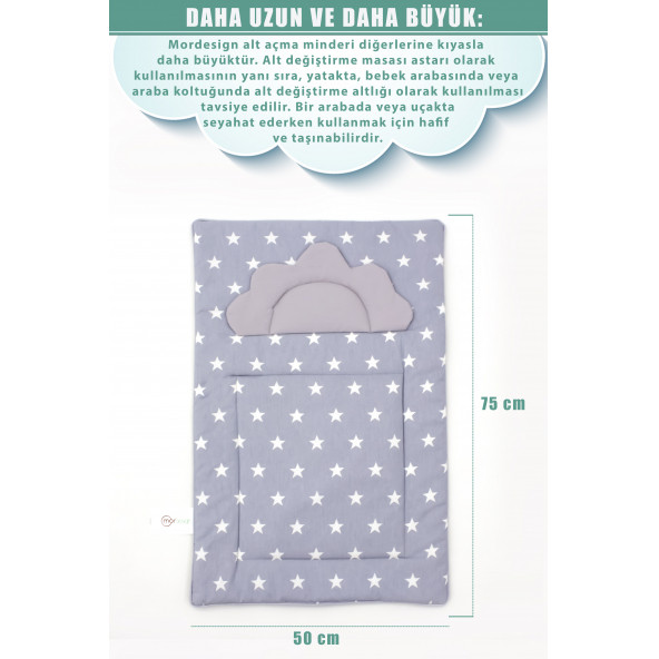 Mordesign Bebek Alt Açma Pedi/Minderi, Çift Taraflı Yıldız Desen Gri Renk - 3