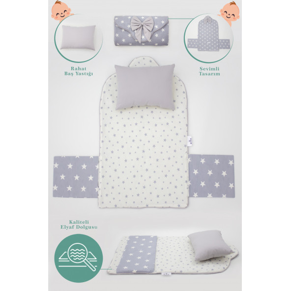 Mordesign Çantalı Bebek Alt Açma Pedi/Minderi, Yıldız Desen, Gri - 3