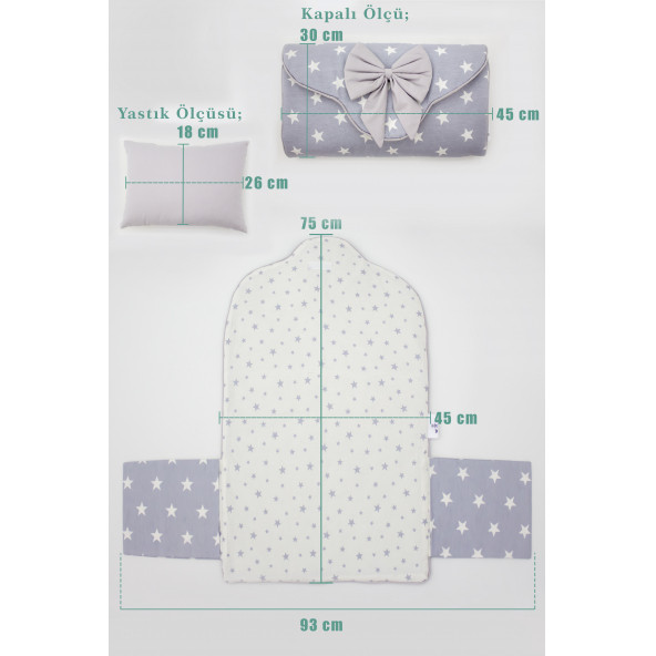 Mordesign Çantalı Bebek Alt Açma Pedi/Minderi, Yıldız Desen, Gri - 5
