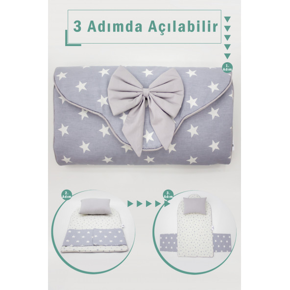 Mordesign Çantalı Bebek Alt Açma Pedi/Minderi, Yıldız Desen, Gri - 4