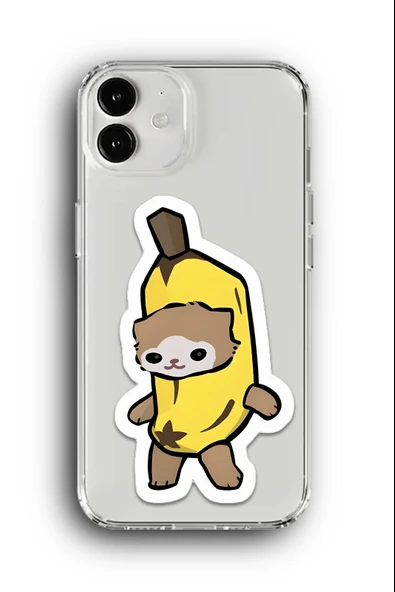iPhone 12 Mini Uyumlu Baskılı Şeffaf Kılıf Kapak "Muz Kedi Meme"