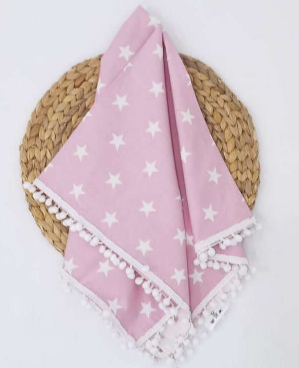Mordesign Bebek Pikesi Yıldız Desen, Kenarları Ponponlu, Pembe Renk - 2