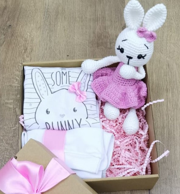 Bebekon Organik Bunny Kız Bebek Hediye Kutusu Hastane Çıkışı Pembe
