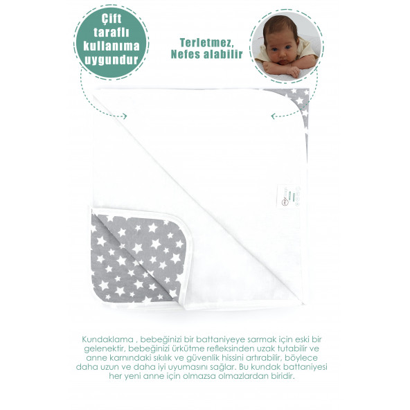Mordesign Bebek Pikesi Stars Model, Kenarları Biyeli, Gri Renk - 3