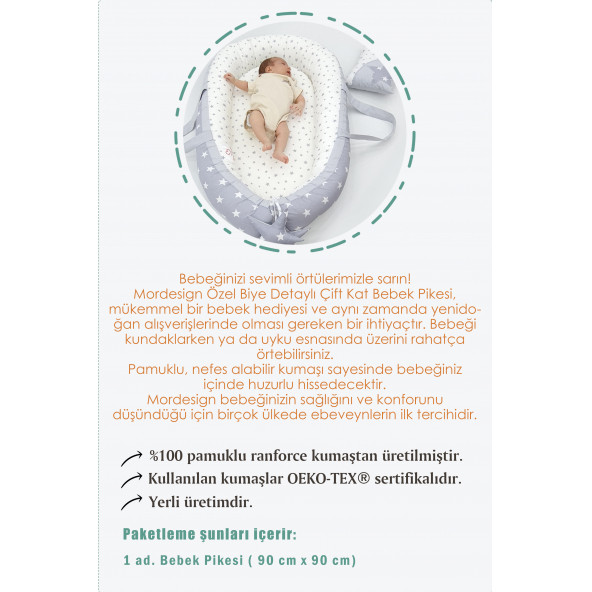 Mordesign Bebek Pikesi Stars Model, Kenarları Biyeli, Gri Renk - 4