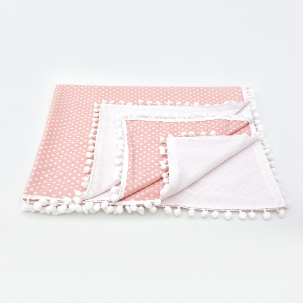 Mordesign Bebek Pikesi Puantiyeli Model, Kenarları Ponponlu, Pembe Renk - 3