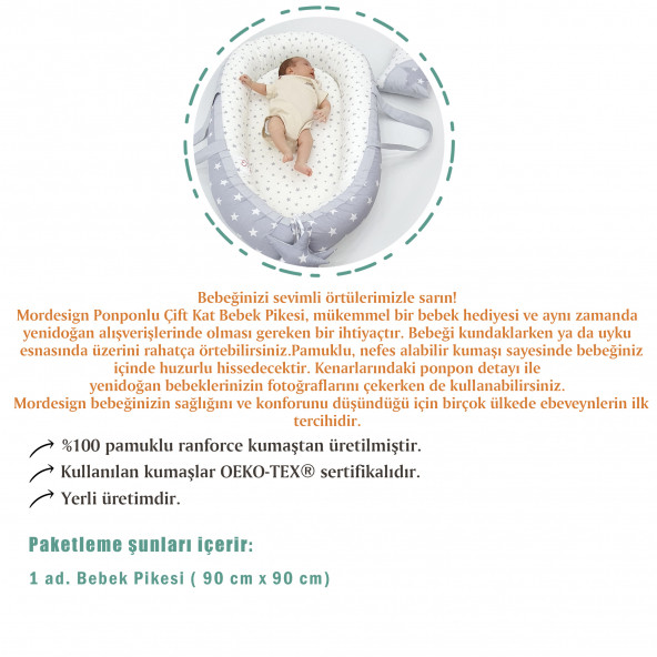 Mordesign Bebek Pikesi Puantiyeli Model, Kenarları Ponponlu, Pembe Renk - 4