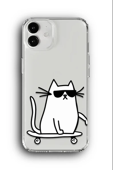 iPhone 12 Mini Uyumlu Baskılı Şeffaf Kılıf Kapak "Kool Kedi Skater"