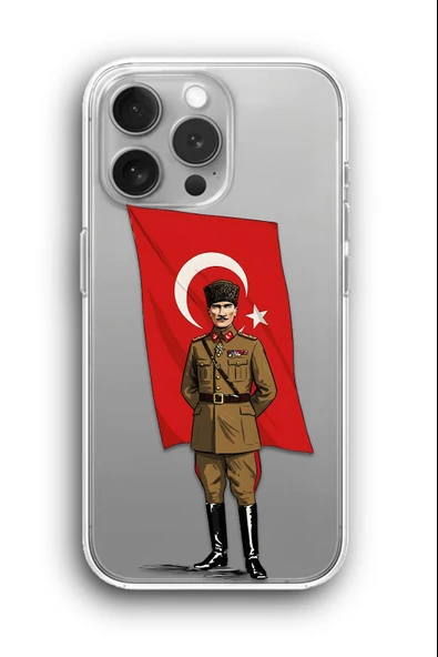 iPhone 12 Pro Uyumlu Baskılı Şeffaf Kılıf Kapak "Atam Bayrak Sanat"
