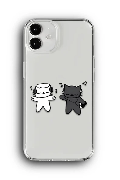 iPhone 12 Uyumlu Baskılı Şeffaf Kılıf Kapak "Vibing Cats Müzik"