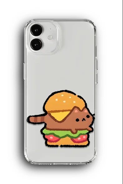iPhone 12 Uyumlu Baskılı Şeffaf Kılıf Kapak "Burger Kedi"