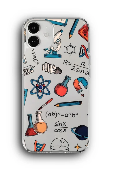 iPhone 12 Uyumlu Baskılı Şeffaf Kılıf Kapak "Bilim Science Kolaj"