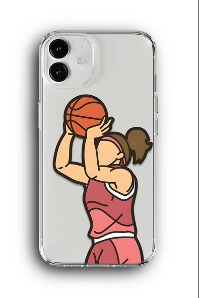iPhone 12 Uyumlu Baskılı Şeffaf Kılıf Kapak "Kadın Basketçi"