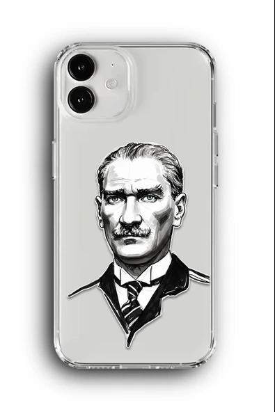 iPhone 12 Uyumlu Baskılı Şeffaf Kılıf Kapak "Siyah Beyaz Atatürk"