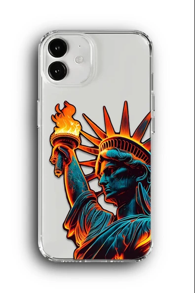 iPhone 12 Uyumlu Baskılı Şeffaf Kılıf Kapak "Özgürlük Heykeli Liberty"