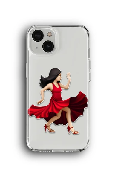 iPhone 13 Mini Uyumlu Baskılı Şeffaf Kılıf Kapak "Tango Elbise Kırmızı Kadın"