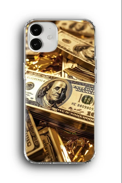 iPhone 12 Uyumlu Baskılı Şeffaf Kılıf Kapak "Dolar Zenginlik Kasa Altın Kapital"