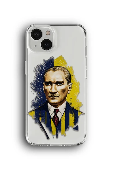 iPhone 13 Mini Uyumlu Baskılı Şeffaf Kılıf Kapak "Sarı Lacivert Atatürk Forma"